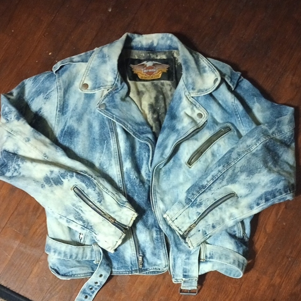 Vintage Harley Davidson denim motorcycle stone washed women's large jacket